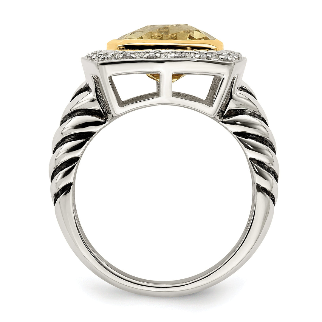 Sterling Silver Gold Lemon Quartz Diamond Ring