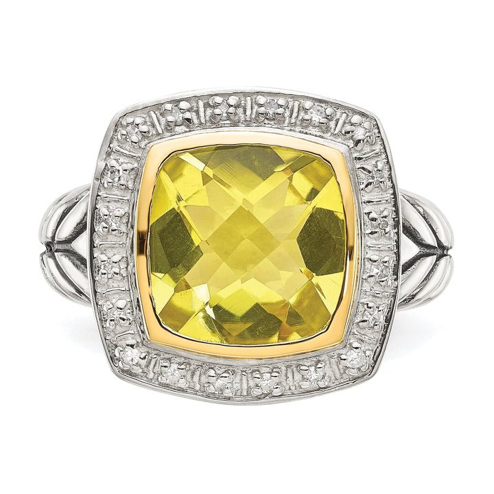 Sterling Silver Gold Lemon Quartz Diamond Ring