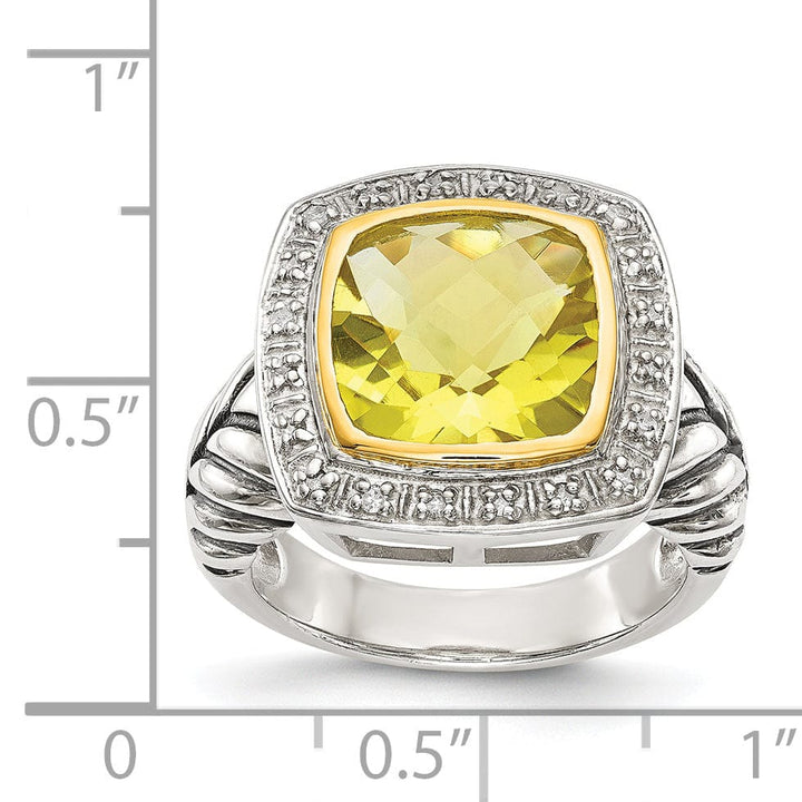 Sterling Silver Gold Lemon Quartz Diamond Ring