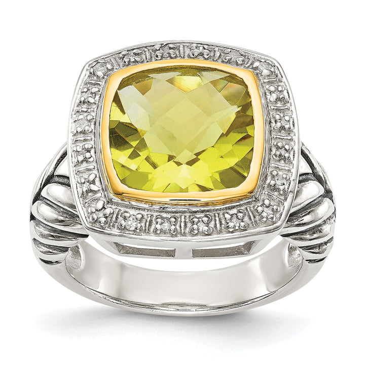 Sterling Silver Gold Lemon Quartz Diamond Ring