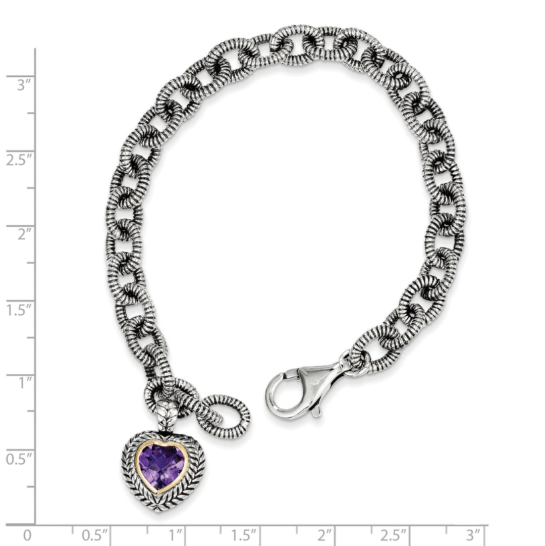 925 Sterling Silver Goldy Amethyst Link Bracelet