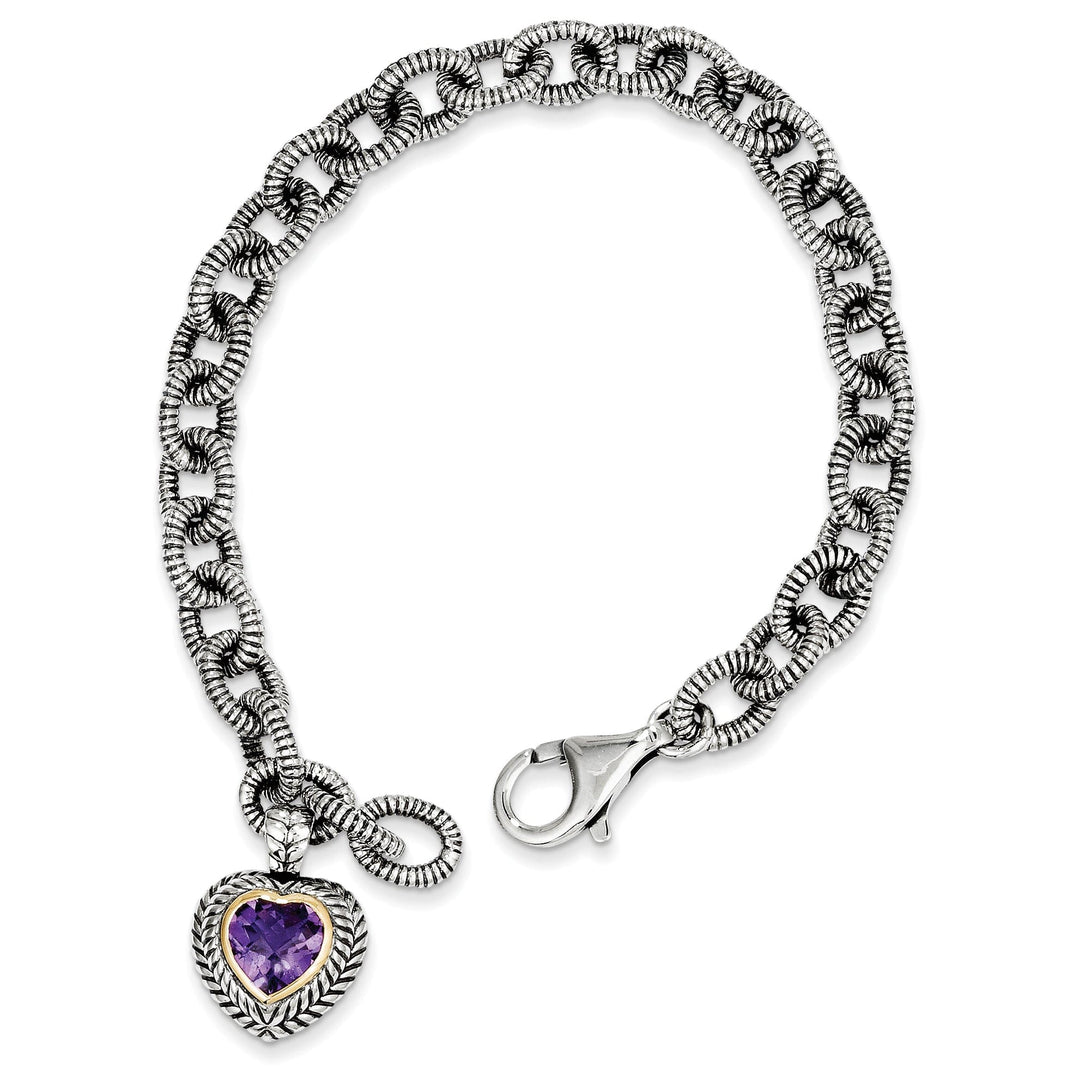 925 Sterling Silver Goldy Amethyst Link Bracelet