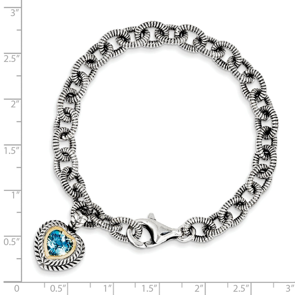 Sterling Silver Gold Blue Topaz Heart Bracelet