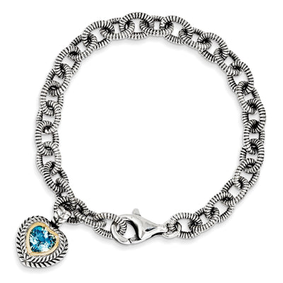 Sterling Silver Gold Blue Topaz Heart Bracelet at $ 269.82 only from Jewelryshopping.com