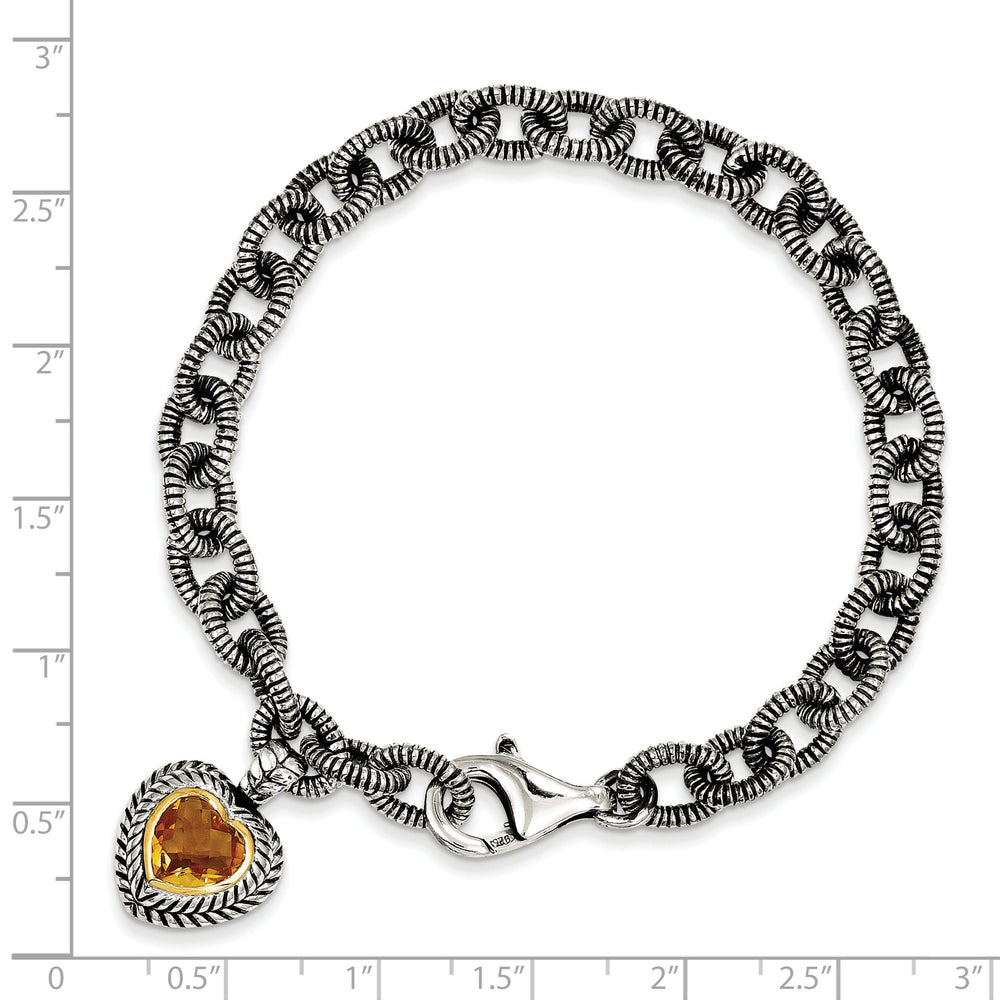 Sterling Silver Gold Citrine Heart Bracelet