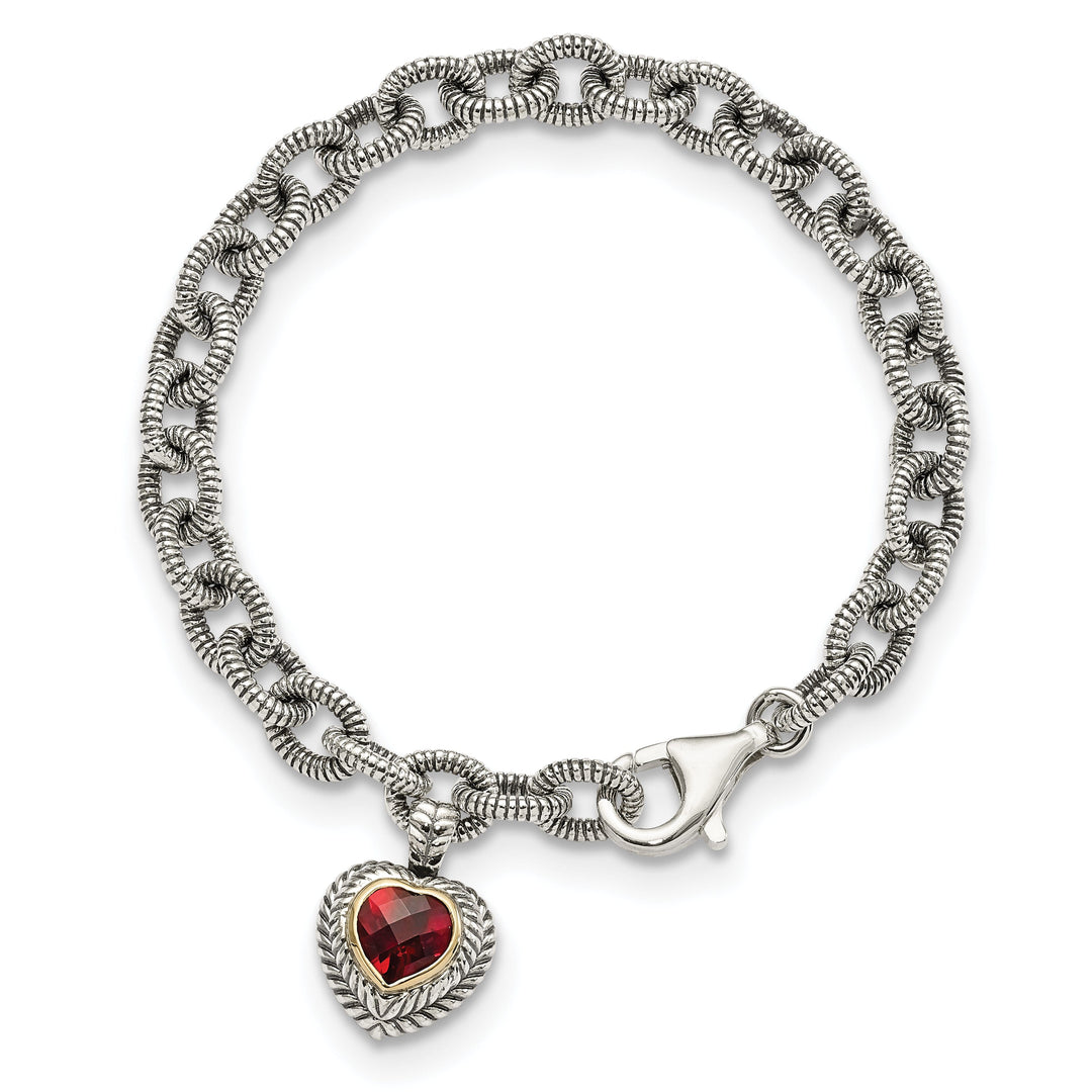 Sterling Silver Gold Garnet Heart Link Bracelet