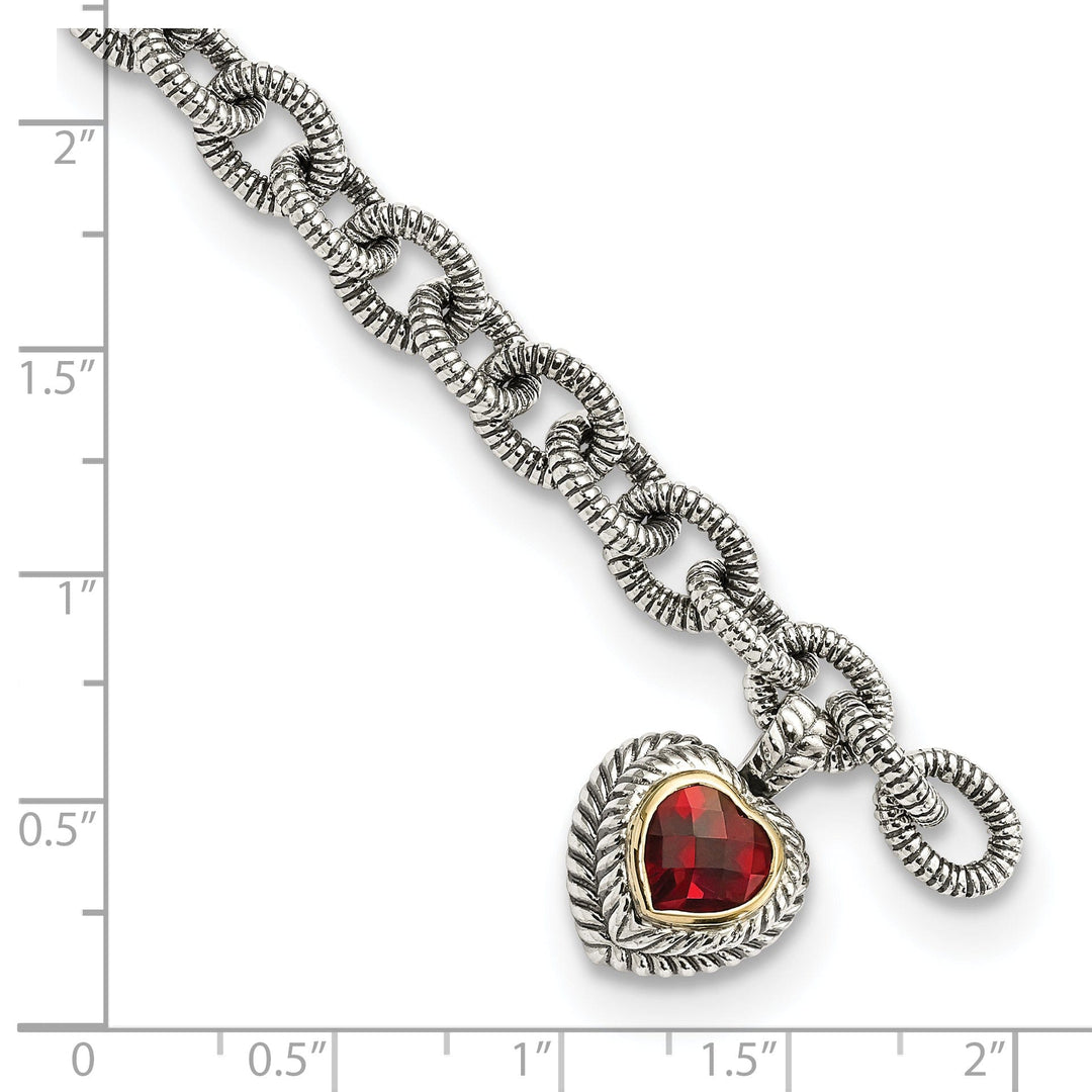 Sterling Silver Gold Garnet Heart Link Bracelet