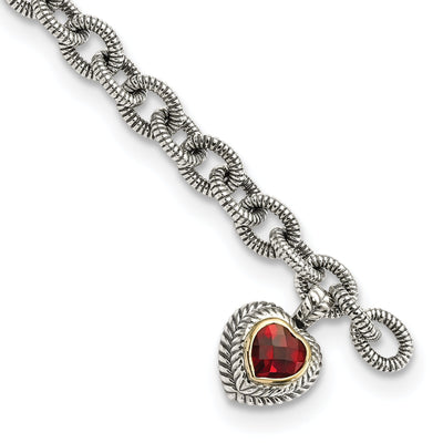 Sterling Silver Gold Garnet Heart Link Bracelet at $ 264.25 only from Jewelryshopping.com