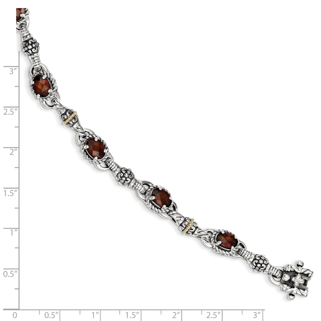 Sterling Silver Gold Oval Garnet 7.25 Bracelet