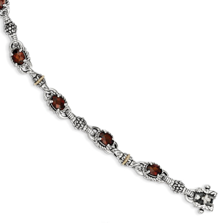 Sterling Silver Gold Oval Garnet 7.25 Bracelet