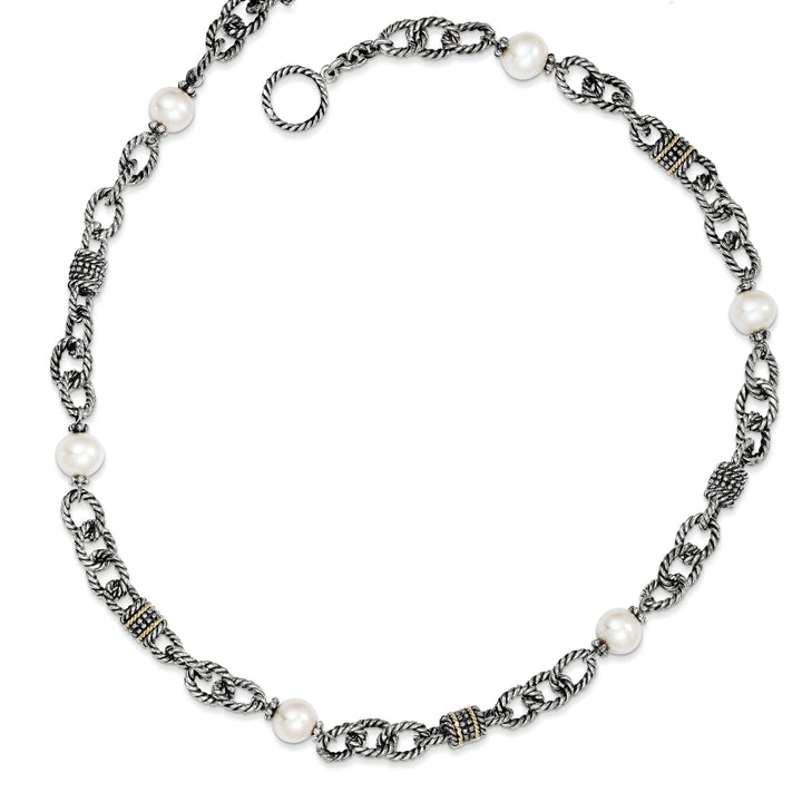 Sterling Silver Gold Pearl 18.5 Necklace