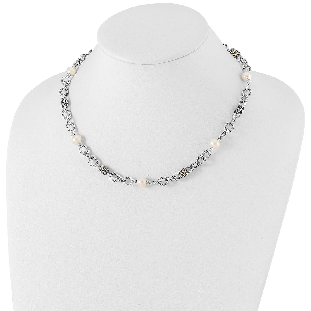 Sterling Silver Gold Pearl 18.5 Necklace