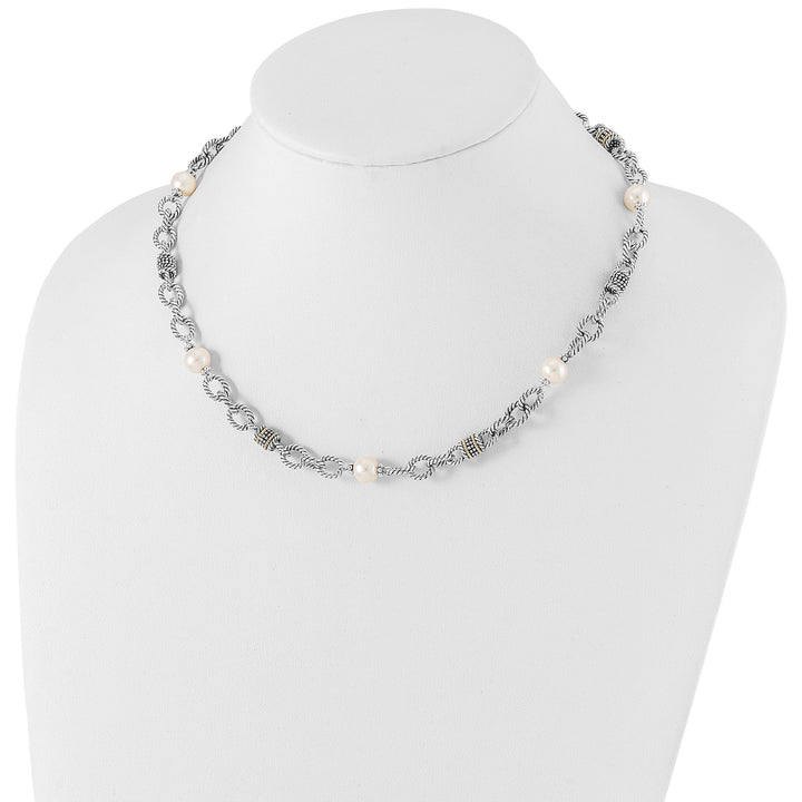 Sterling Silver Gold Pearl 18.5 Necklace