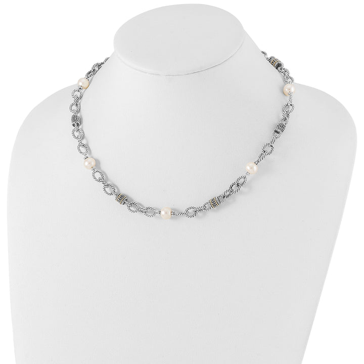 Sterling Silver Gold Pearl 18.5 Necklace