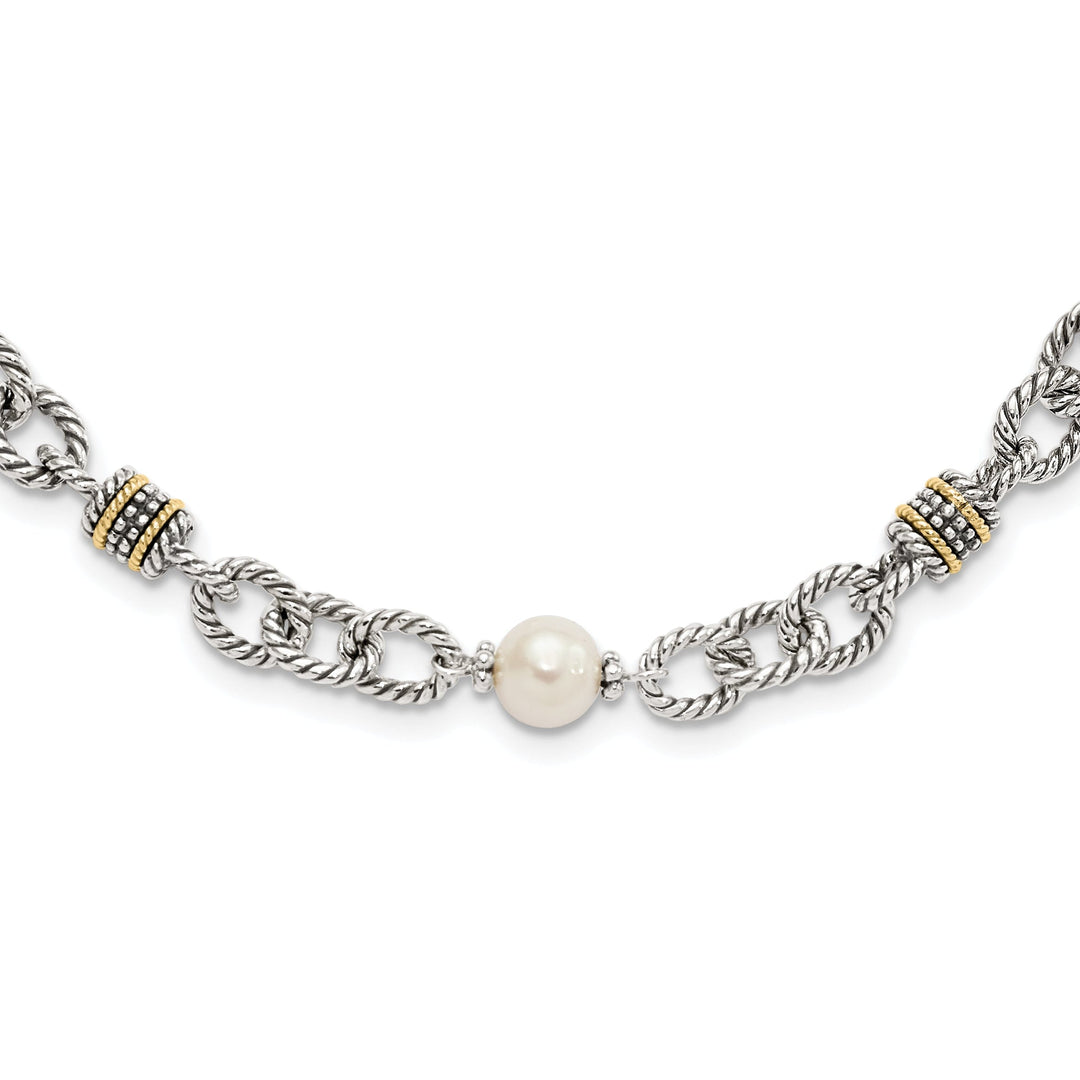 Sterling Silver Gold Pearl 18.5 Necklace