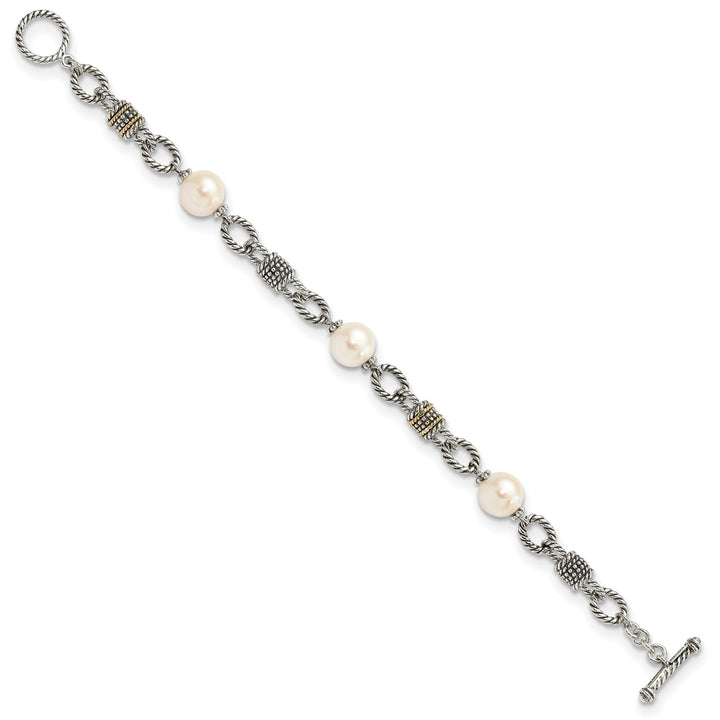 Sterling Silver Gold Pearl 7.5 Bracelet