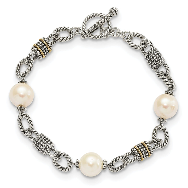 Sterling Silver Gold Pearl 7.5 Bracelet