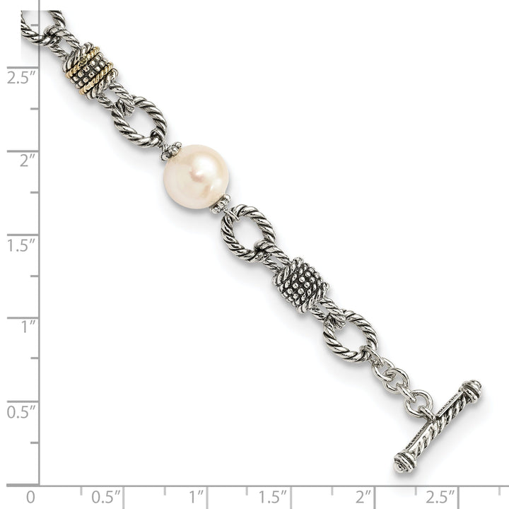 Sterling Silver Gold Pearl 7.5 Bracelet