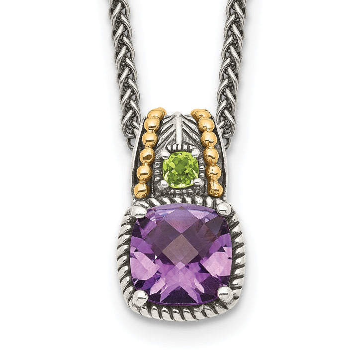 Sterling Silver Gold Amethyst Peridot Necklace