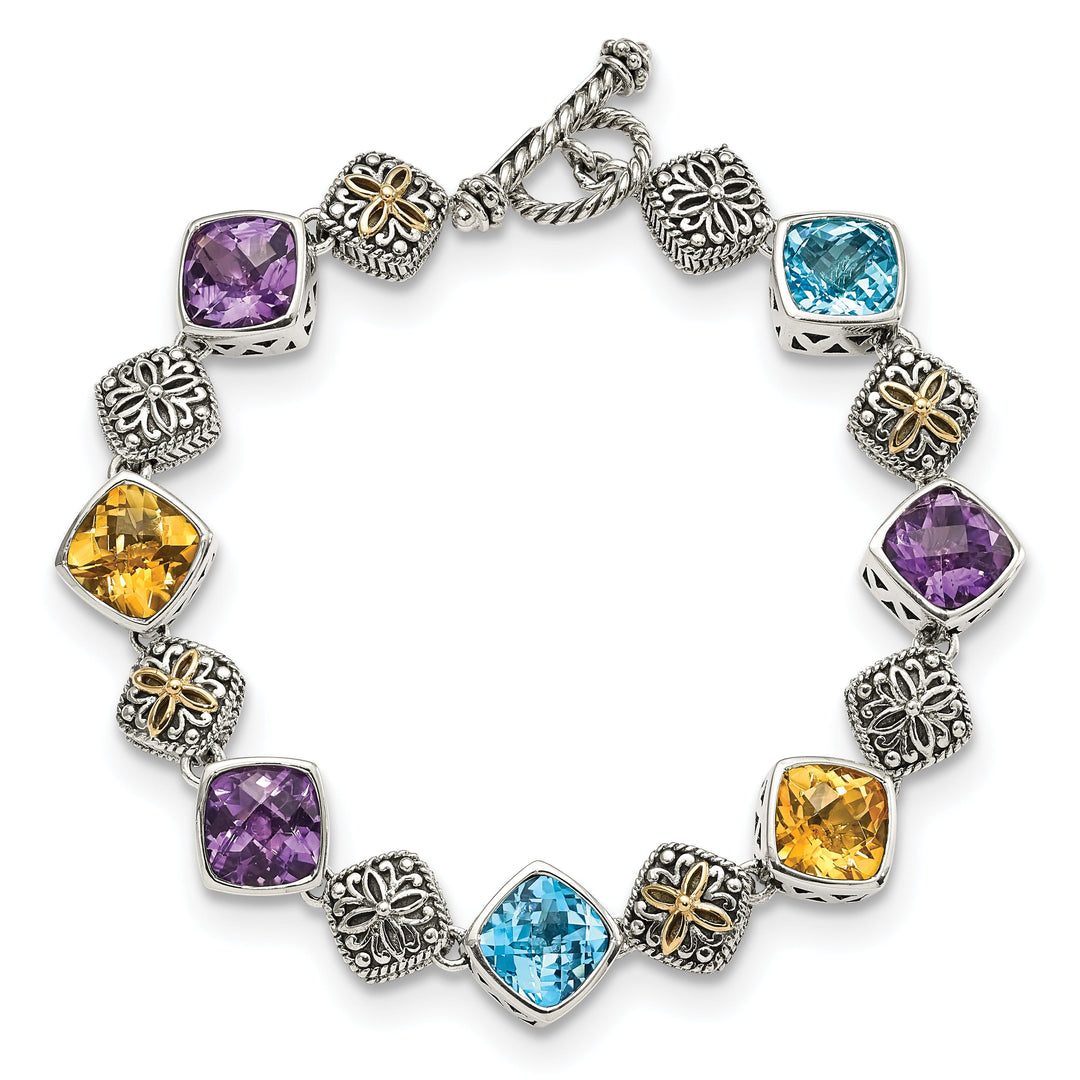 Sterling Silver Gold Multi Gemstone Bracelet