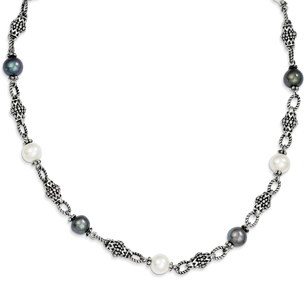 Sterling Silver Black White Pearl Necklace