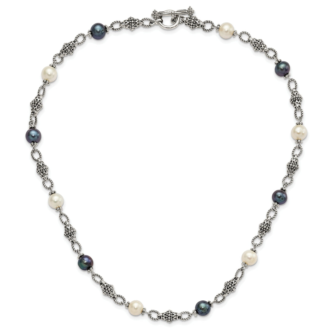 Sterling Silver Black White Pearl Necklace