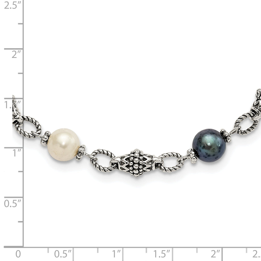 Sterling Silver Black White Pearl Necklace