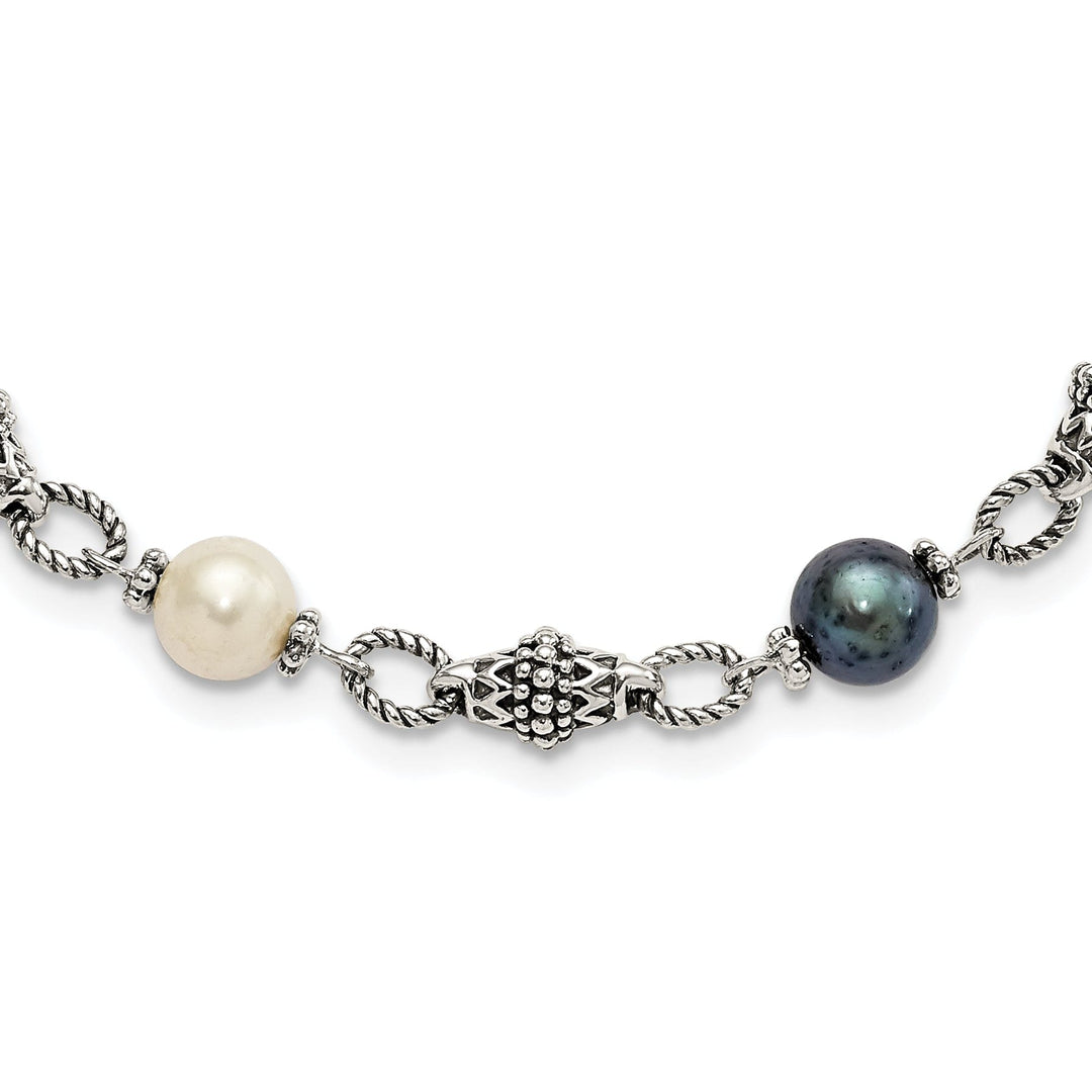 Sterling Silver Black White Pearl Necklace