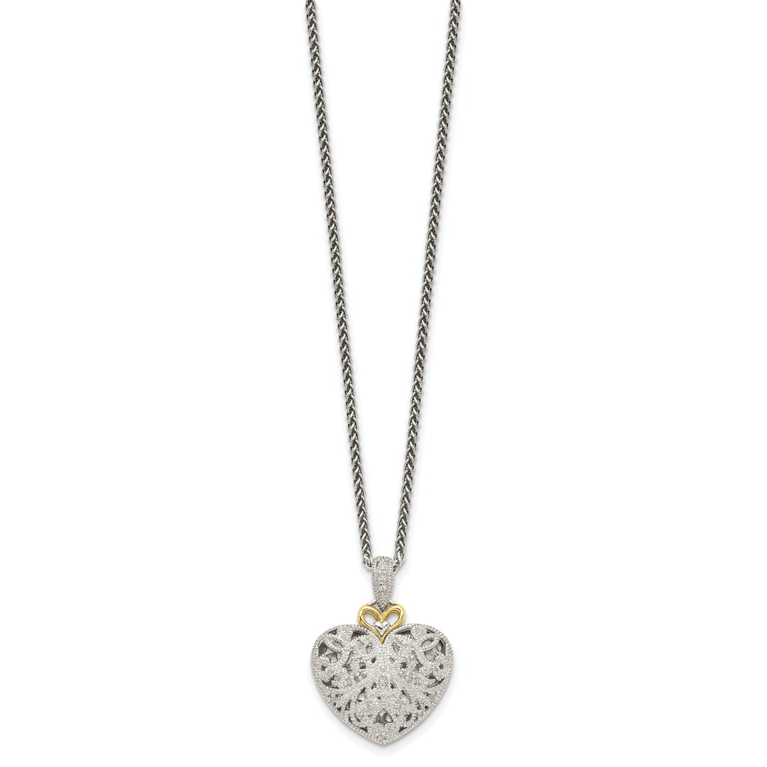 Sterling Silver Gold Diamond Vtage Necklace