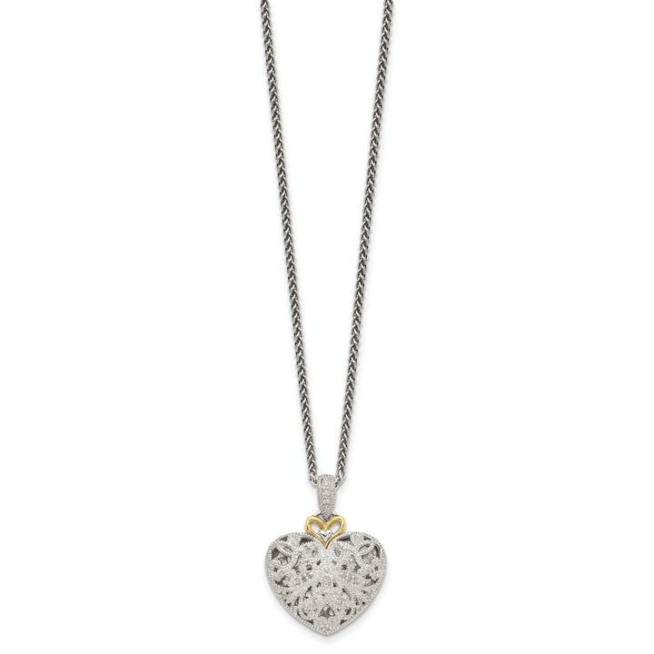 Sterling Silver Gold Diamond Vtage Necklace