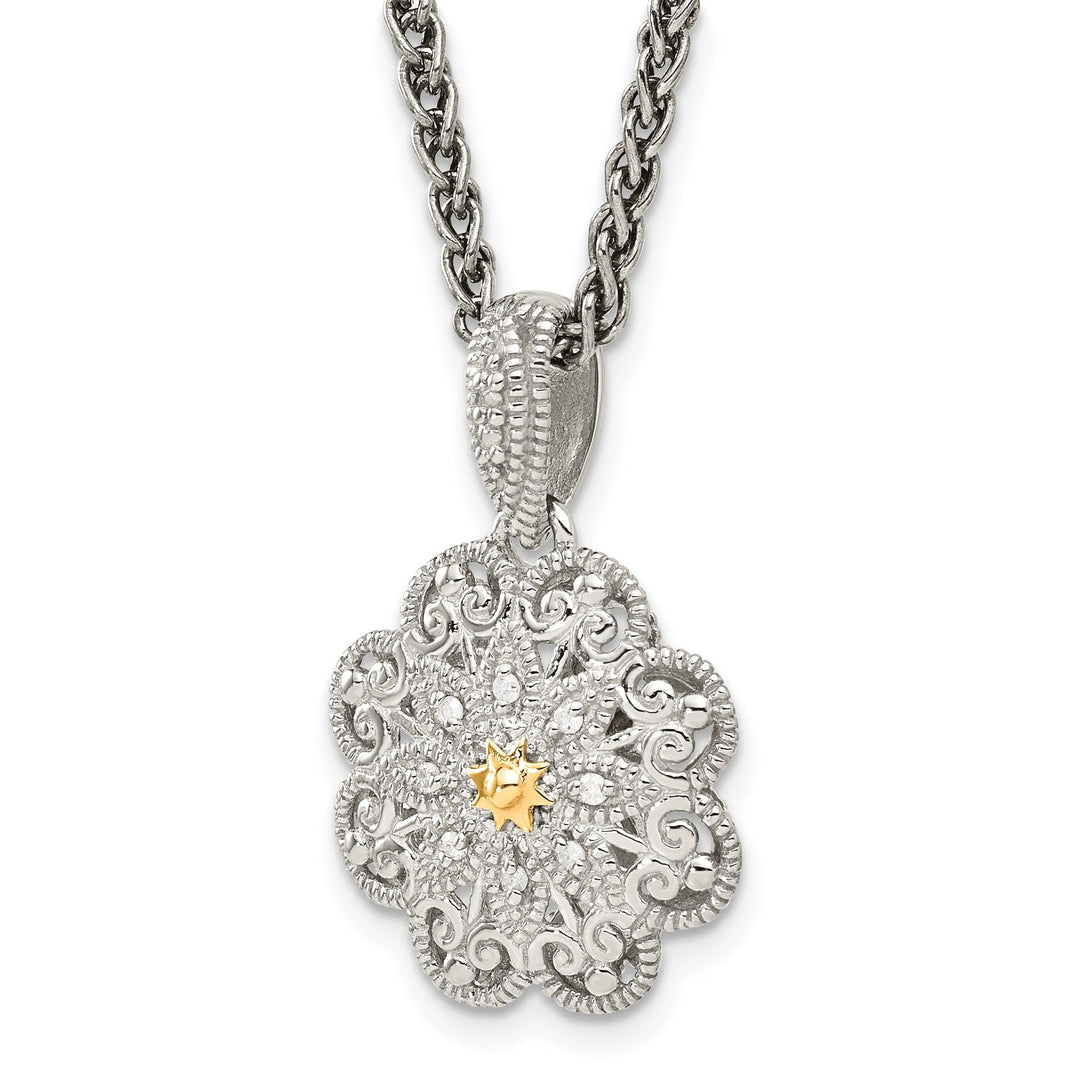 Sterling Silver Gold Diamond Vtage Necklace