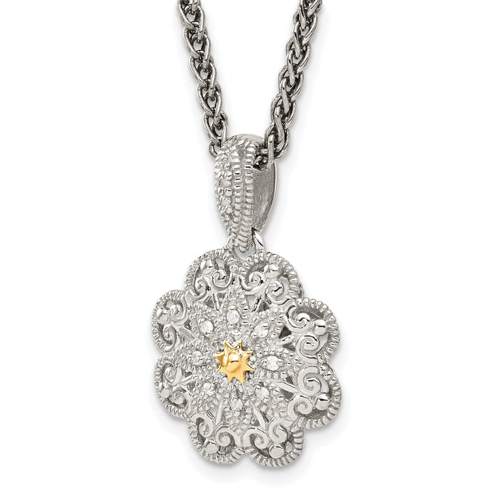 Sterling Silver Gold Diamond Vtage Necklace