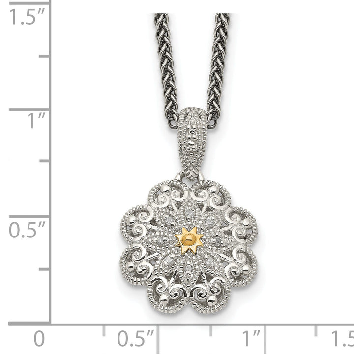 Sterling Silver Gold Diamond Vtage Necklace