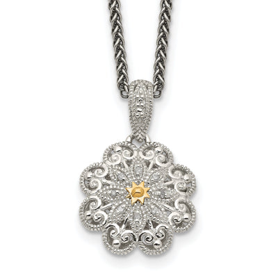 Sterling Silver Gold Diamond Vtage Necklace