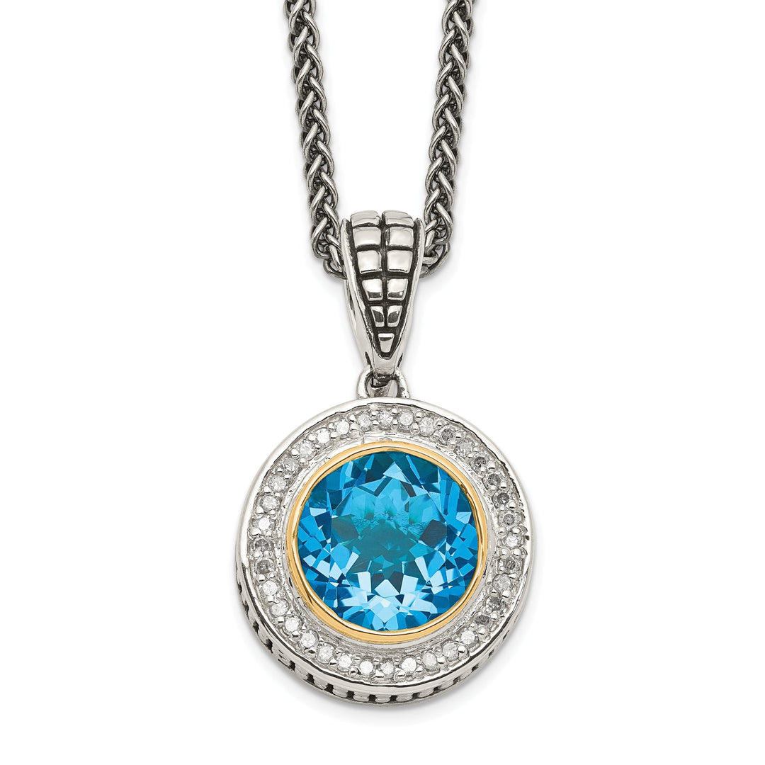 Sterling Silver Gold Topaz Diamond Necklace