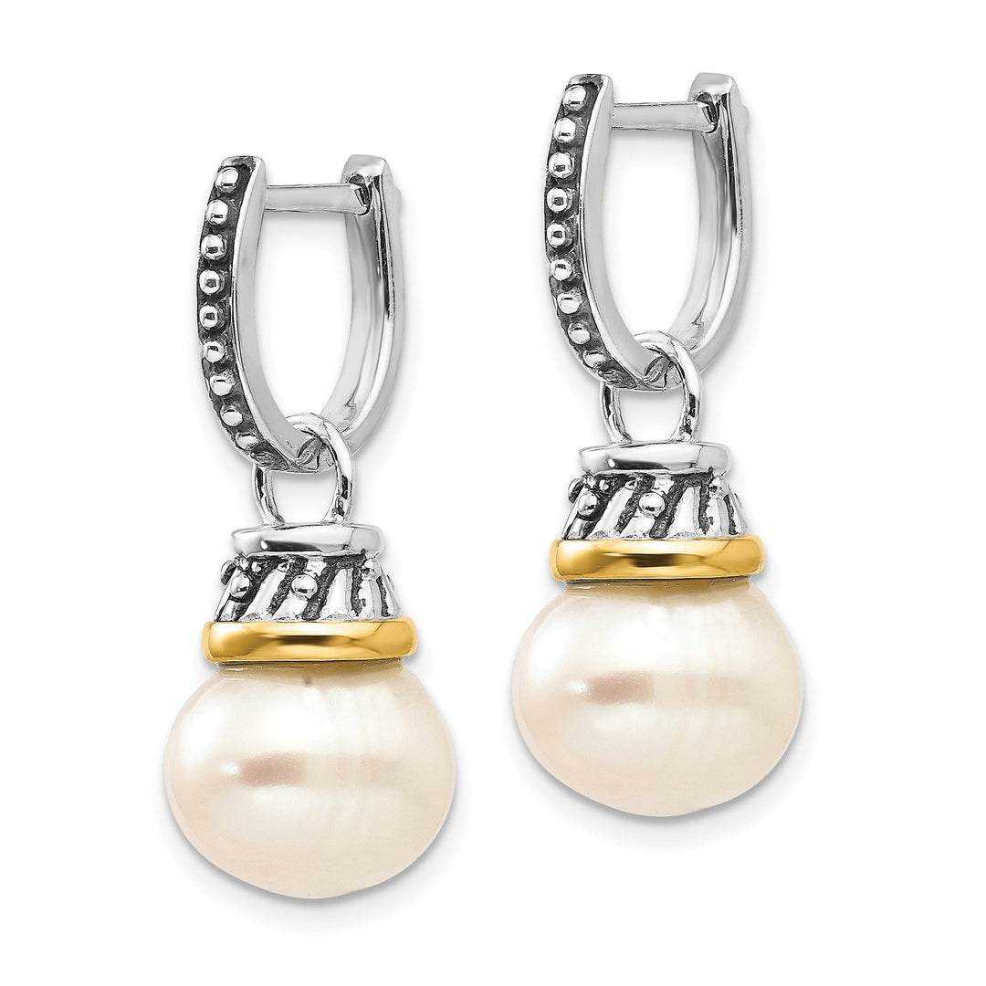 Sterling Silver Gold Pearl Dangle Earrings