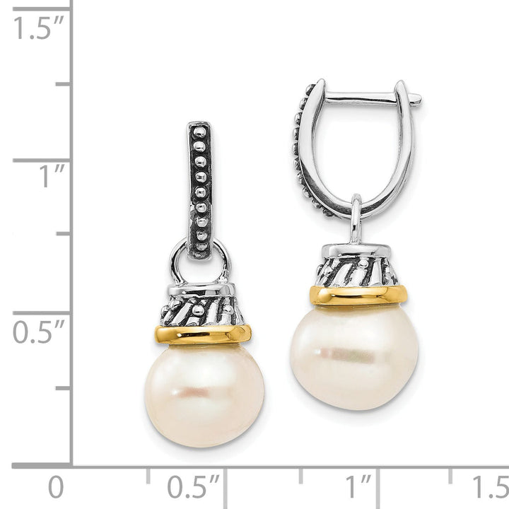 Sterling Silver Gold Pearl Dangle Earrings