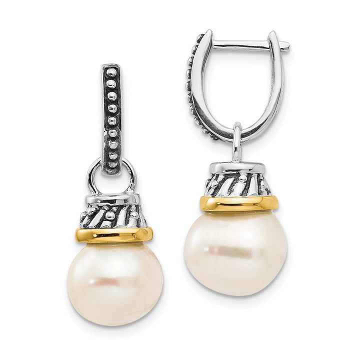 Sterling Silver Gold Pearl Dangle Earrings