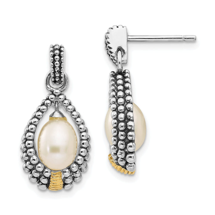 Sterling Silver Gold Pearl Drop Earrings