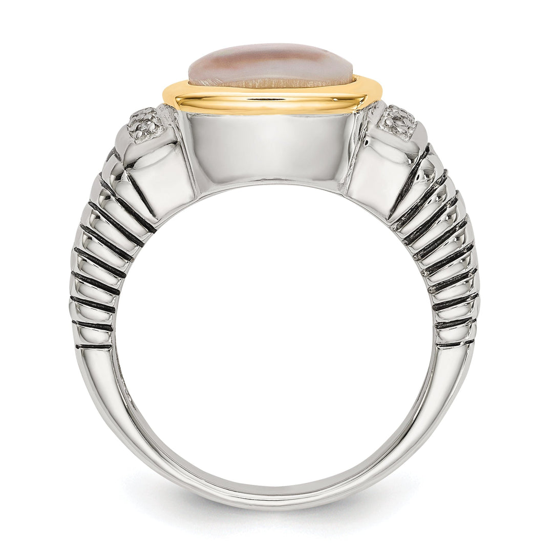 Sterling Silver Gold Pearl Diamond Ring