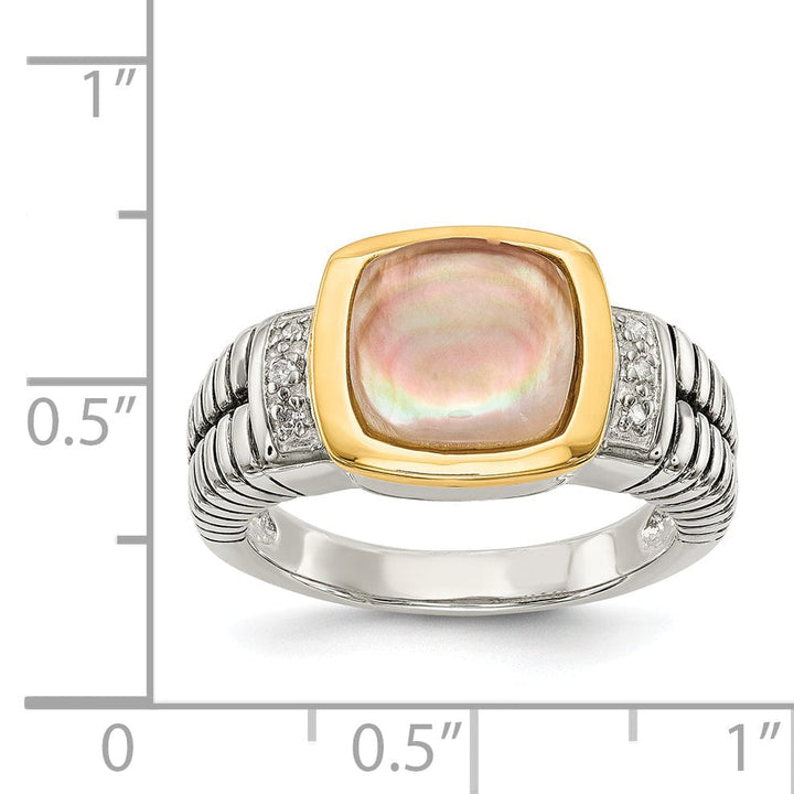Sterling Silver Gold Pearl Diamond Ring