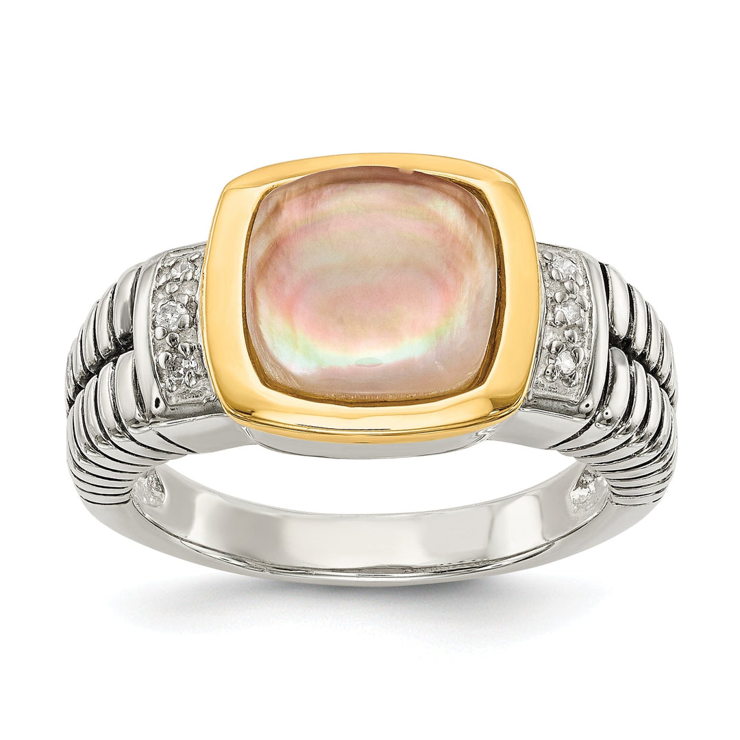 Sterling Silver Gold Pearl Diamond Ring