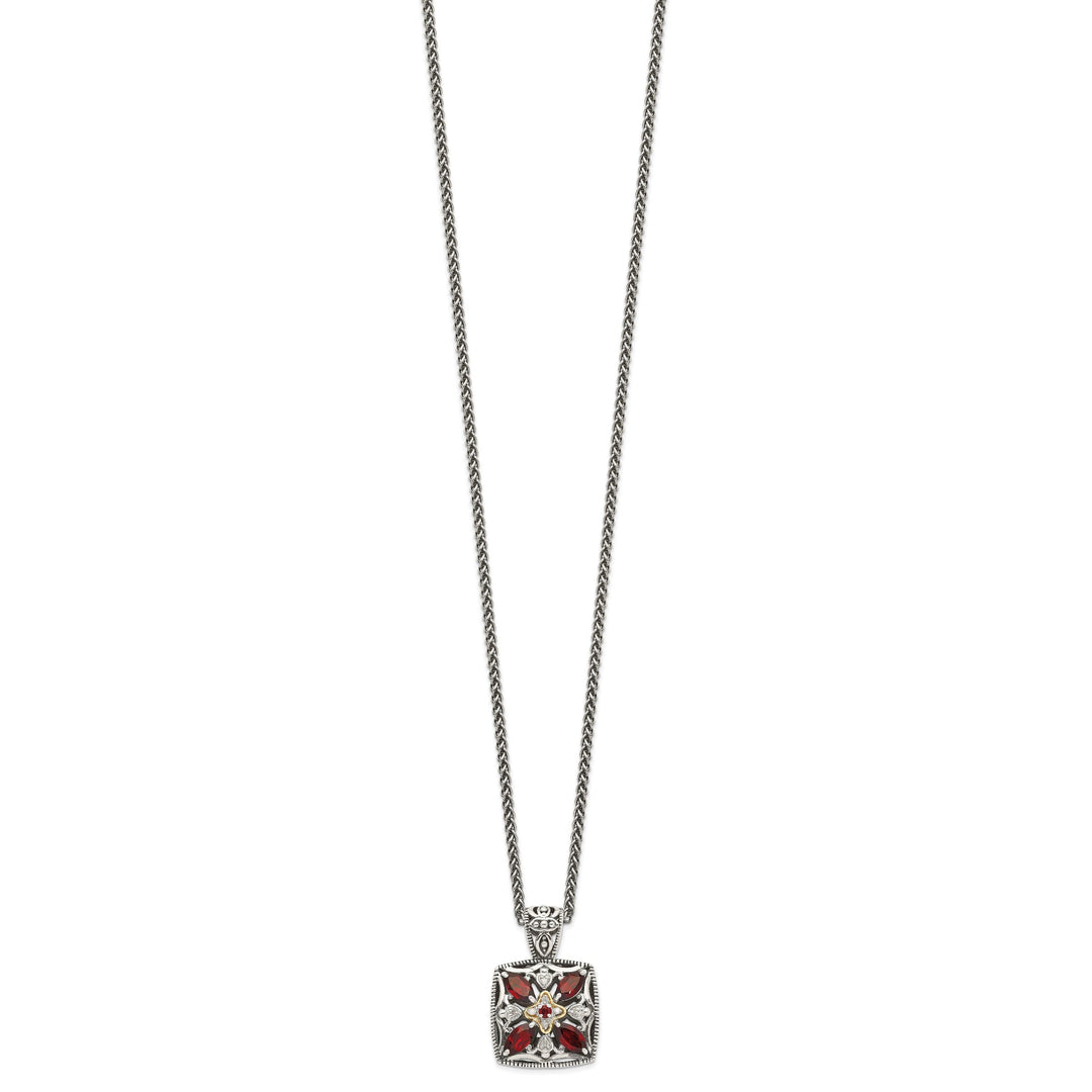 Sterling Silver Gold Diamond Garnet Necklace