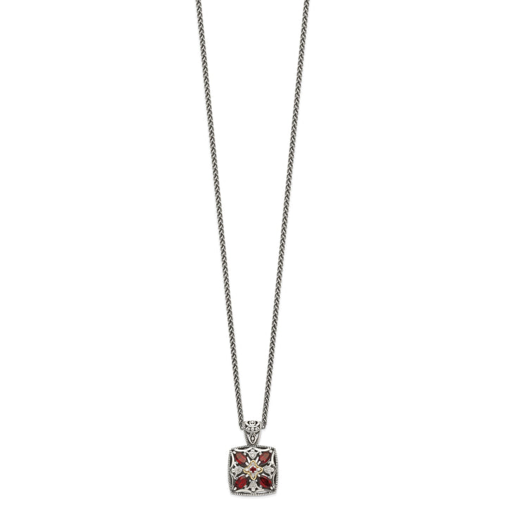 Sterling Silver Gold Diamond Garnet Necklace