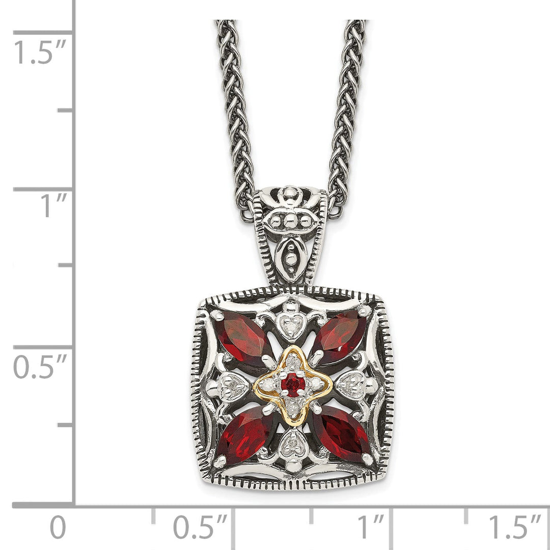 Sterling Silver Gold Diamond Garnet Necklace