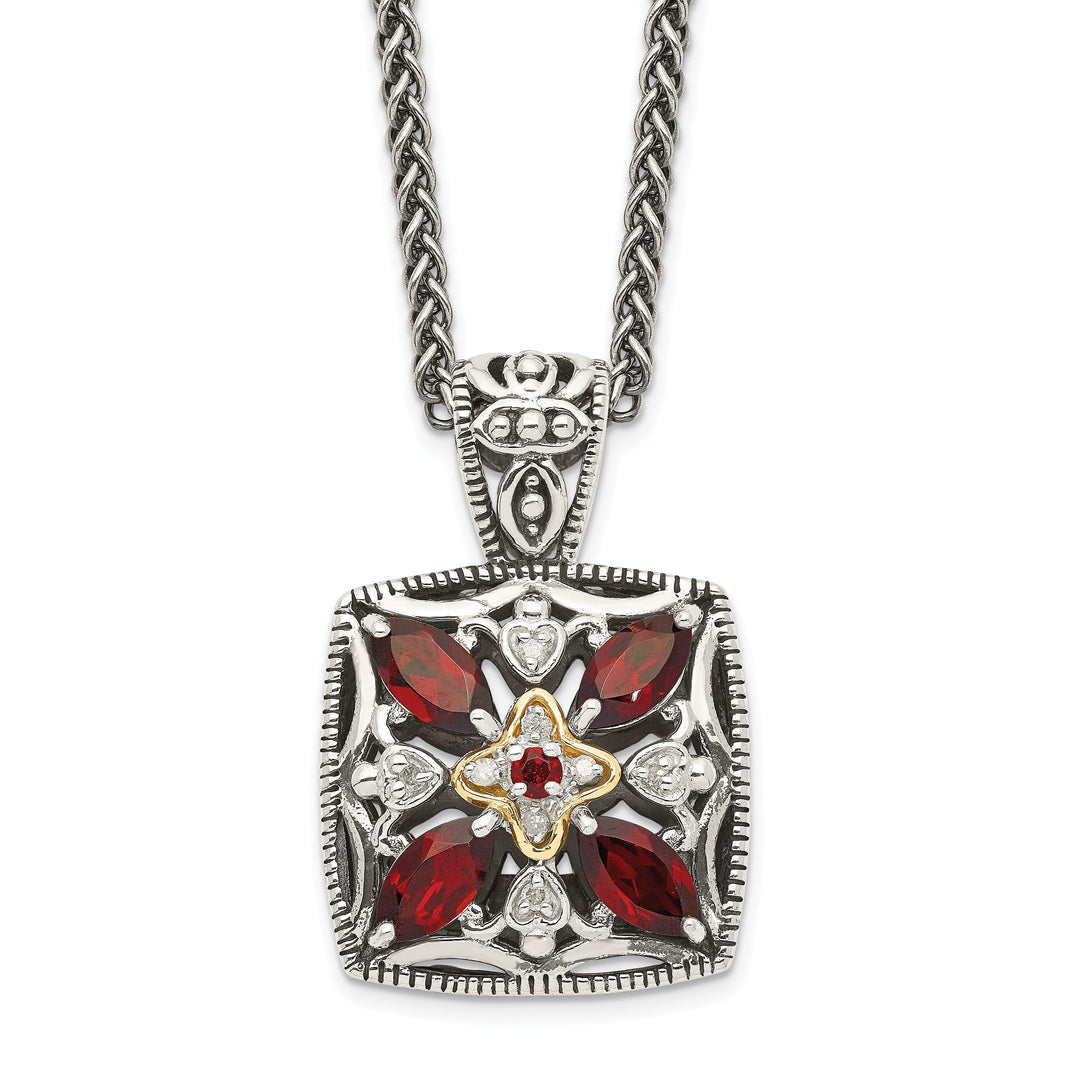 Sterling Silver Gold Diamond Garnet Necklace