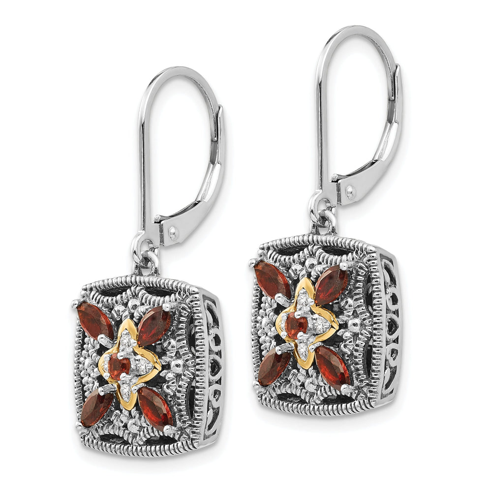 Sterling Silver Gold Diamond Garnet Earrings