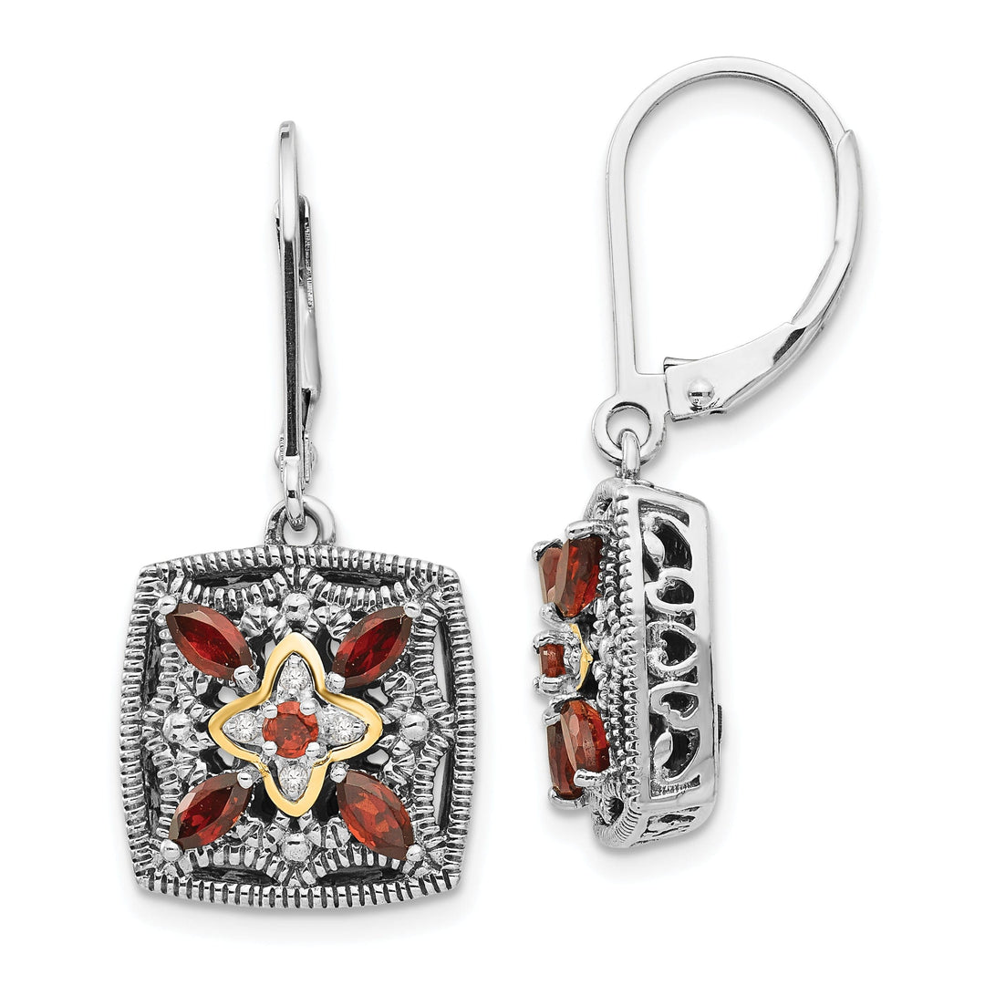 Sterling Silver Gold Diamond Garnet Earrings