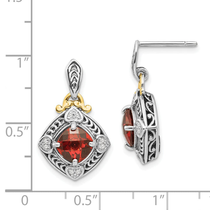 Sterling Silver Gold Diamond Garnet Earrings