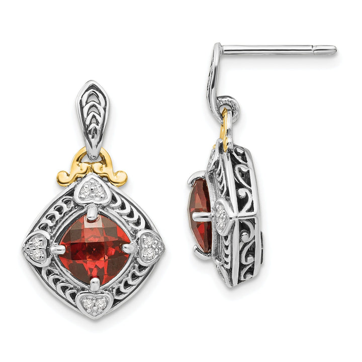 Sterling Silver Gold Diamond Garnet Earrings